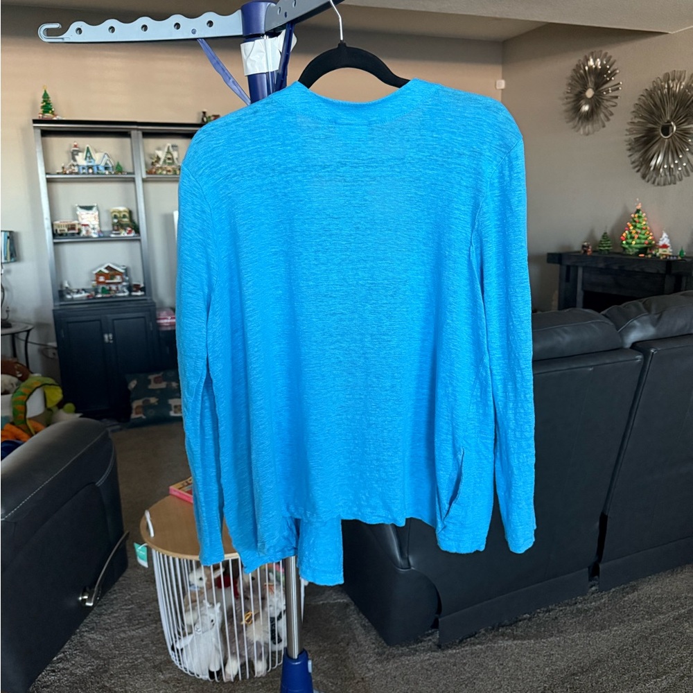 Women's J.Jill Linen Blue Cardigan. Size XL - Picture 2 of 6